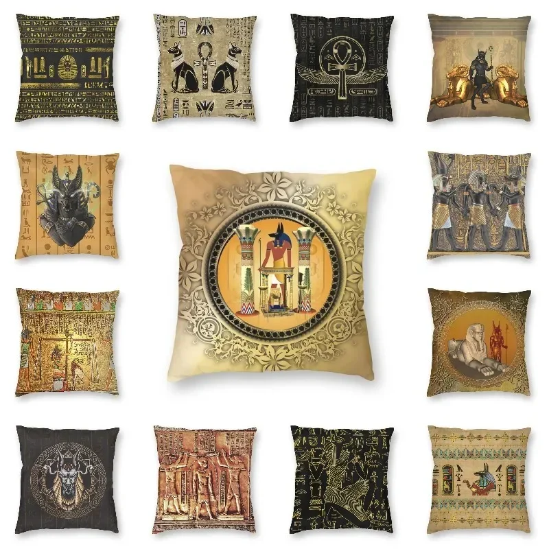 

Fashion Ancient Egyptian Anubis Throw Pillow Case Decoration Custom Square Egyptian Gods Pharaoh Cushion Cover 40x40 Pillowcover