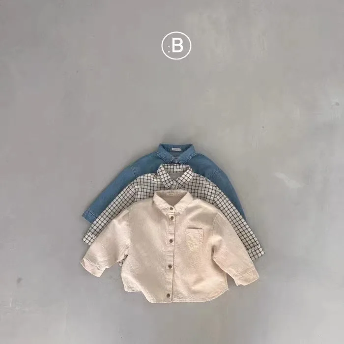 한국 버전 아동용 셔츠 재킷, 싱글 브레스트 가디건, 가슴 포켓 셔츠, 라펠 캐주얼 외출  의류