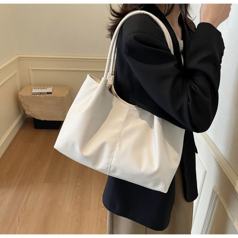 Borsa Tote Casual con Chiusura Magnetica, Grande Capacità, in Pelle PU, Borsa a Spalla Monocolore, Borsetta da Donna - immagine 3