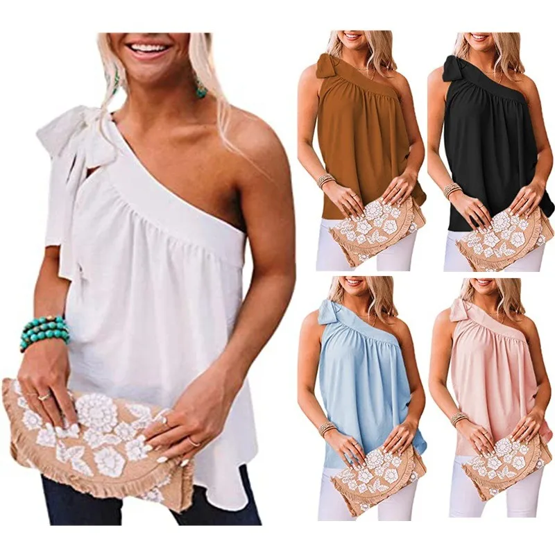 

Women's Summer New Asymmetric One Shoulder Tank Tops Off Shoulder Loose Tops White Blusas Casuales De Mujer Blouse Топы 2023