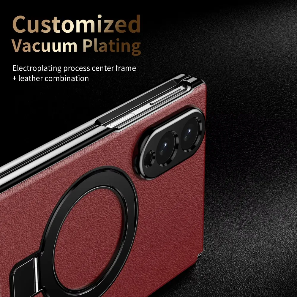Luxury Leather Magnetic Bracket Phone Case with Full Screen Glass & Drop Protection