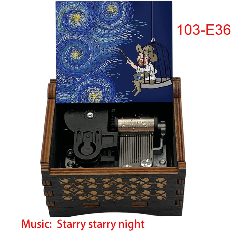 Starry Starry Night Wooden Music Box Clockwork Automatic Stainless Steel Movement Holiday Gifts Home Decoration Ornaments 4