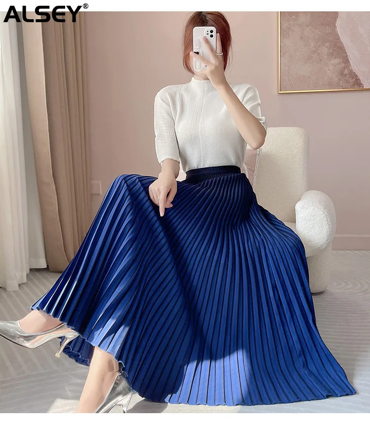 

ALSEY Miyake Pleated Slim Fashion Semi-skirt Female Summer New Simple Versatile Medium-length High-waisted A-line Skirt