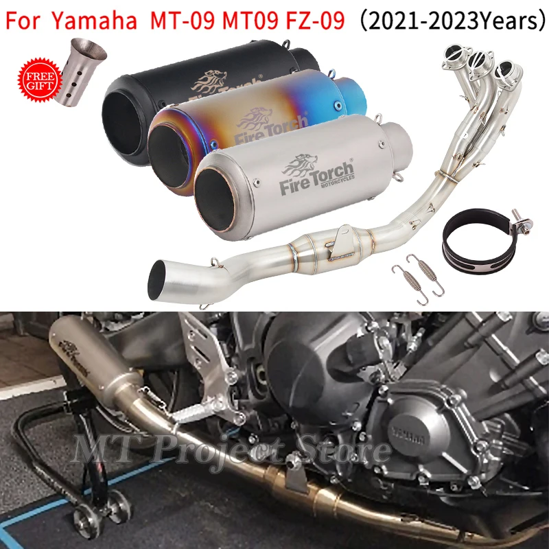 Full System Motorcycle Exhaust Escape Modify Front Link Pipe Carbon Fiber Muffler Slip-On For YAMAHA MT09 MT-09 FZ09 2021 - 2023