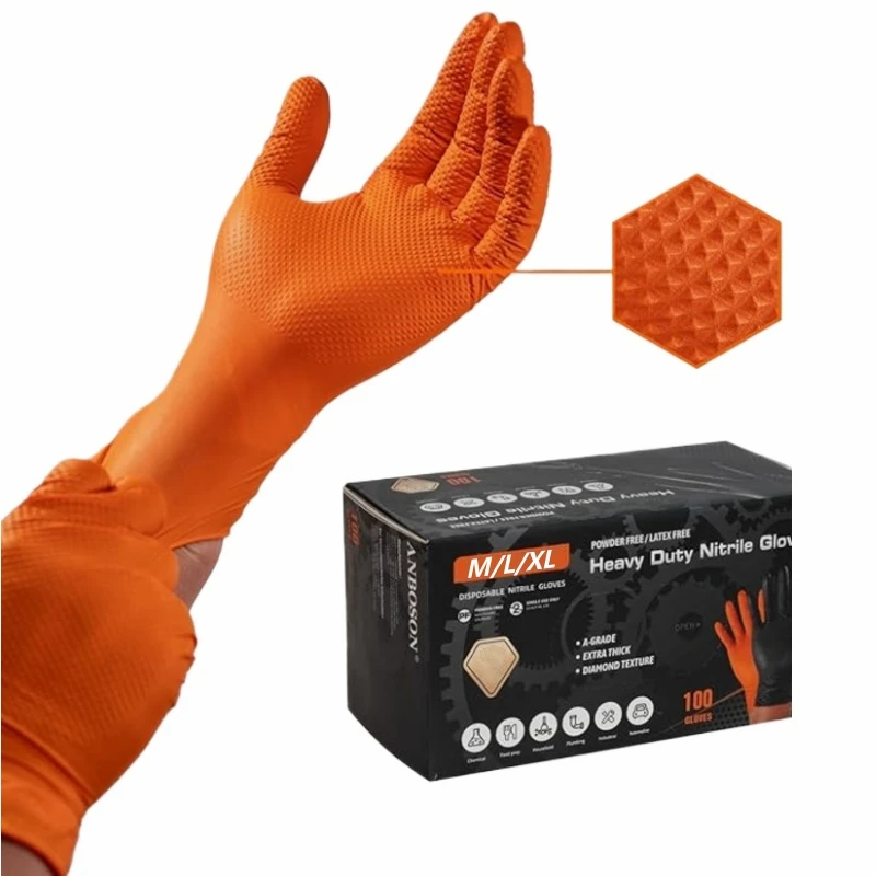 Heavy Duty Nitrile Disposable Gloves Diamond Textured Grip Industrial Gloves Mechanic Safety Work Latex Free 8Mil work gloves nitrile gloves protective gloves