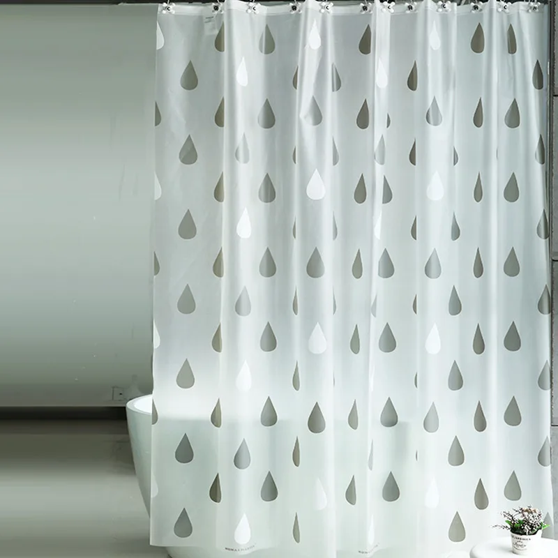 Flowers Shower Curtains Waterproof PEVA Water Droplets Striped Bath Curtain Mildewproof Bathing Cover 12pcs Plastic Hooks