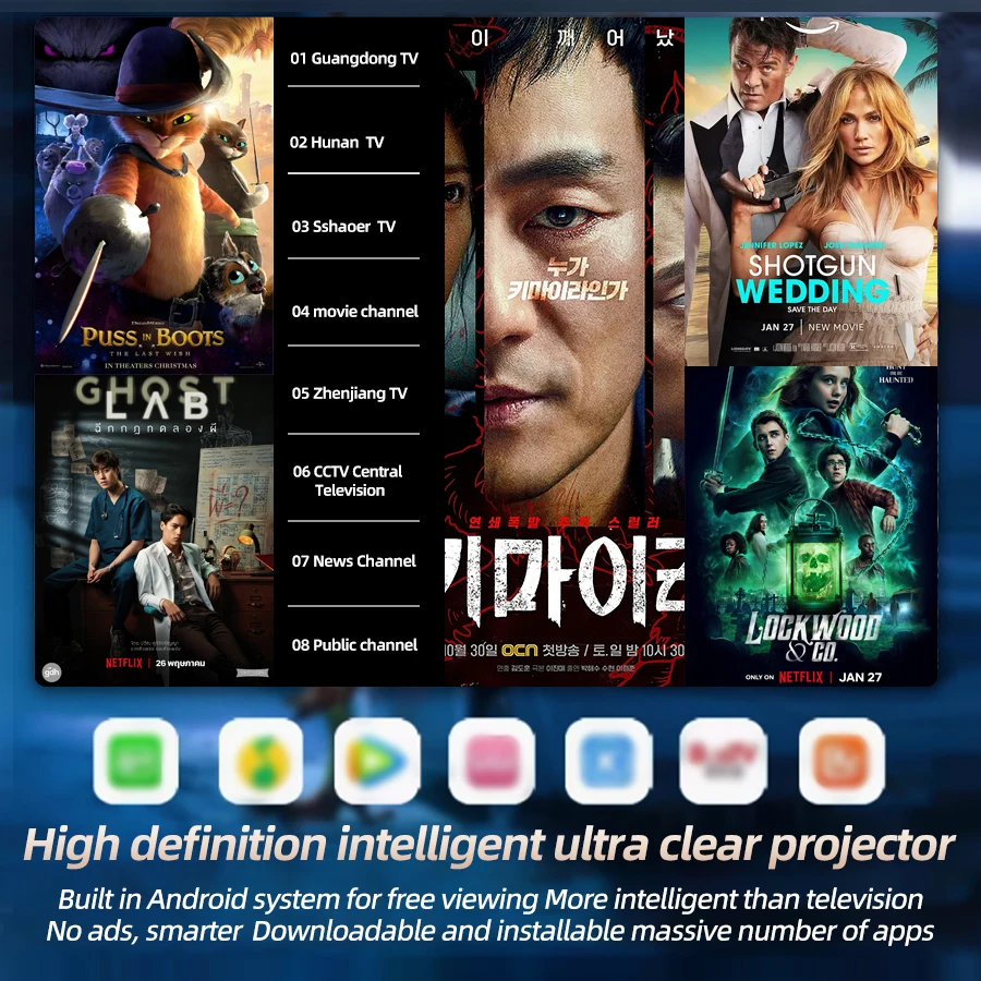 Latest 4K Home Ultra HD 5G Projector, Built in Android System, Built in Sound System, Supports Office and Entertainment