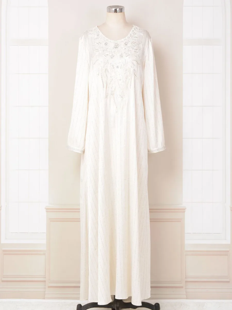 

Abayas For Women Muslim Dubai White Long Dress Kaftan Fashion Hot Diamond Embroidery Robe Femme Musulmane Evening Maxi Dresses