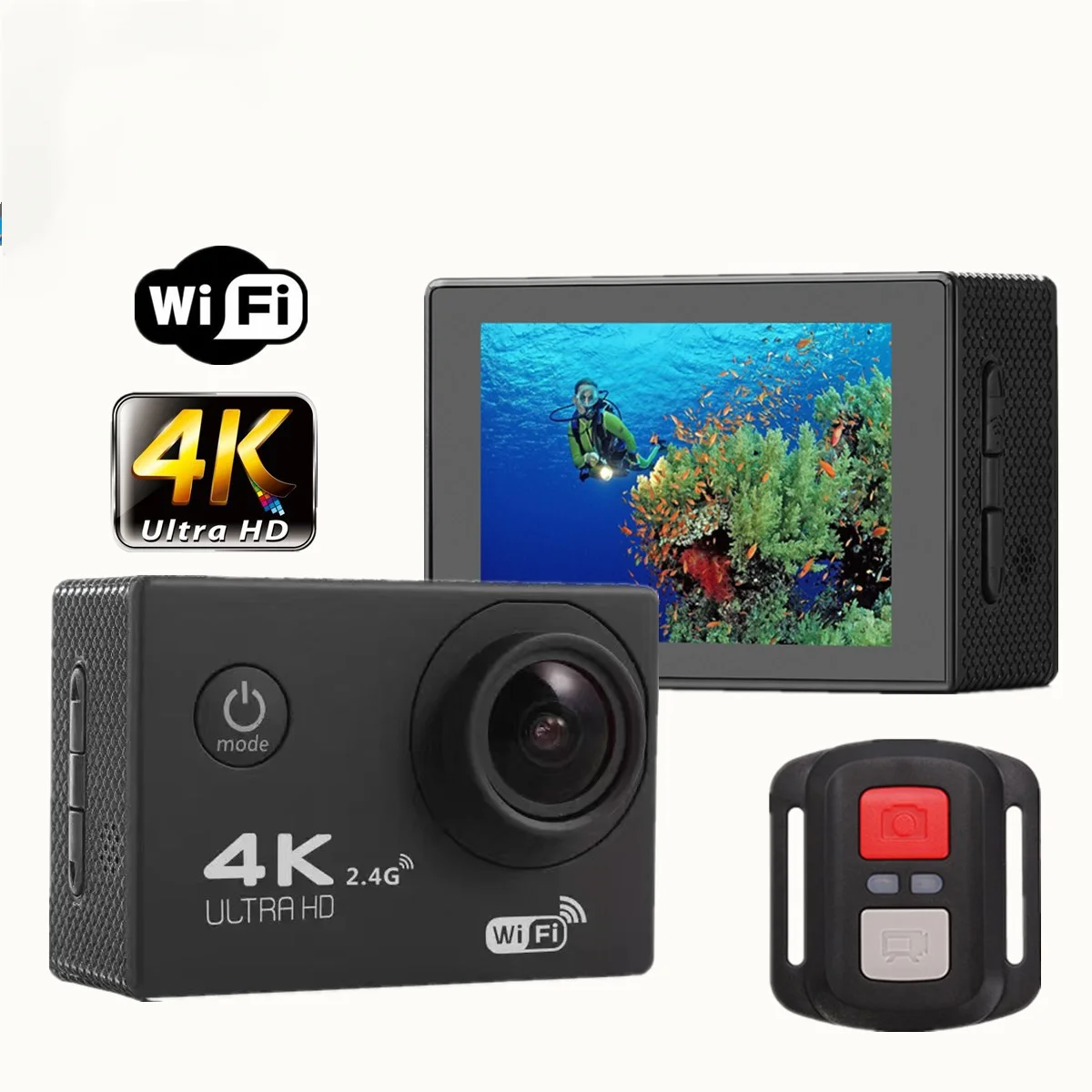 휴대용 4K 액션 카메라, 방수 카메라, 리모컨 포함, 야외 사이클링 레코드, HD 디지털 카메라, 사진 캠