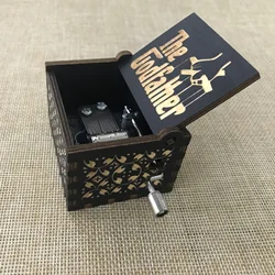 Vintage Hand - Cranked Black Music Box - Antique Carved Wooden Design with Classic Theme Melody (Blue)
