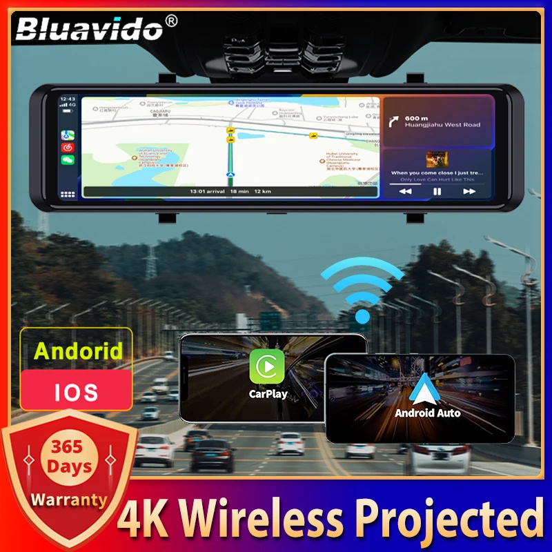 4K Dual Camera Car Mirror Carplay/ Android Auto Wireless Screencasting Dash Cam Gps Fhd 1080P Videoregistratore Bluetooth Wifi