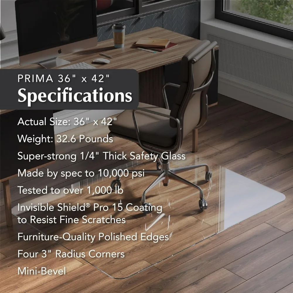 "clear glass desk mat - 36" x 42" for smooth movement and carpet protection"