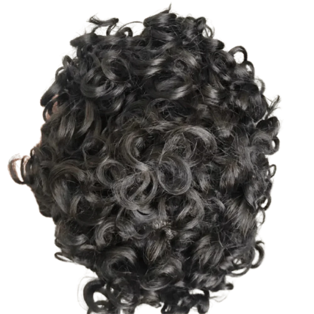 Toupee PU 0.04mm for Men Curly Wave Human Hair Natural Wigs Hair Replacement System for Men Reverse Half Buckle Process(8x10) 2