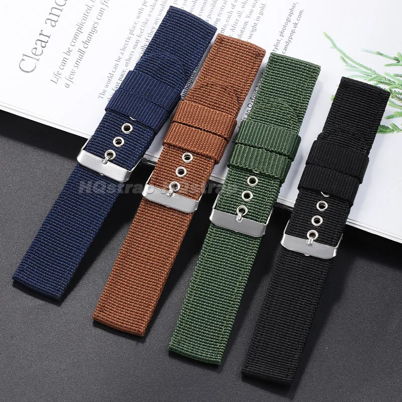Durable Woven Fabric Military Sport Watch Strap - Breathable Canvas Nylon Replacement Bracelet