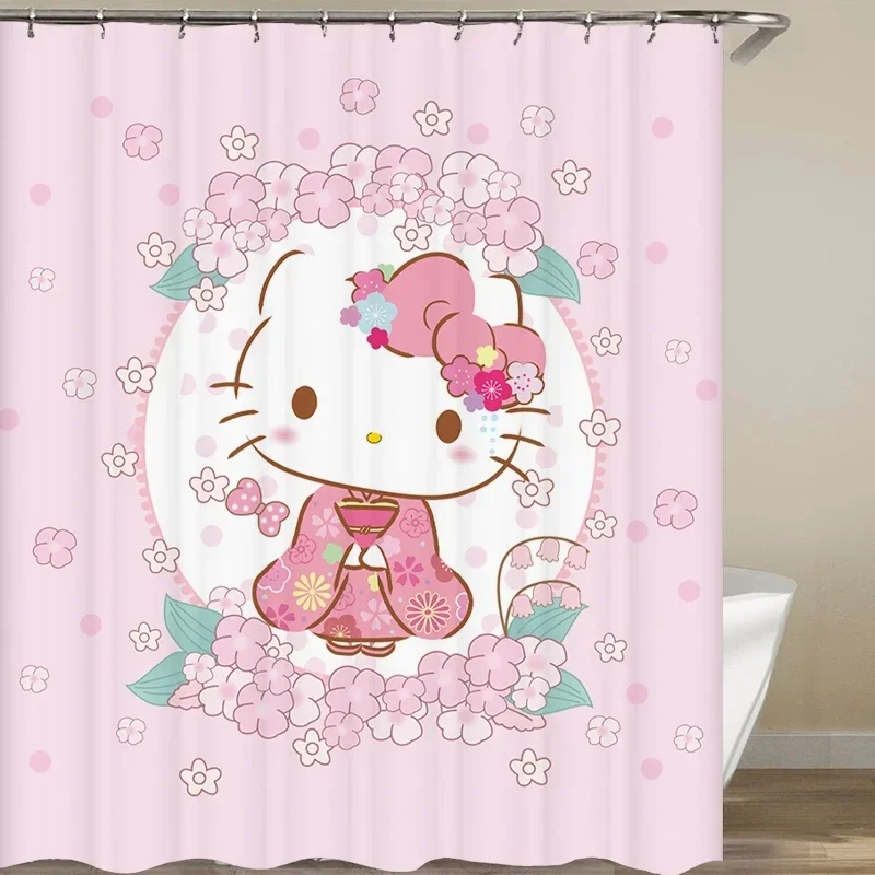 Kawaii Sanrioed HelloKitty Melody Kitty Anime Cartoon Shower Curtains Bathroom Waterproof Curtain with Hooks Girls Gifts blue sea dolphin shower curtain 3d fish animal with non slip rug mat bathroom curtains waterproof polyester home decor 180x180