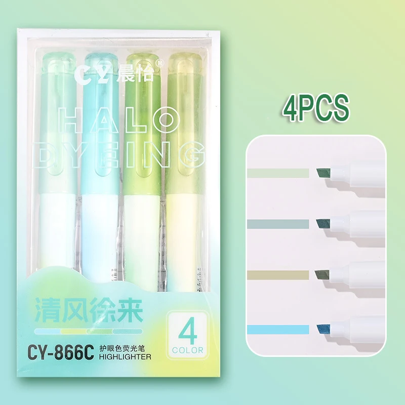 밝은 색상의 부드러운 눈 보호 키 그라디언트 마커, 형광 펜, 학생 용품, 4 색 대용량