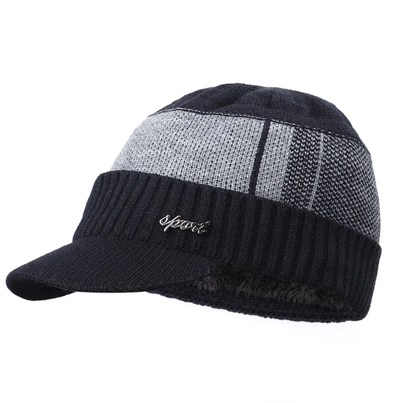 NEW style Skullies Beanies Hat Adult Women Men Winter Crochet Knited Hat Plus Velvet Warm Baseball Cap Visor High Quality - 5