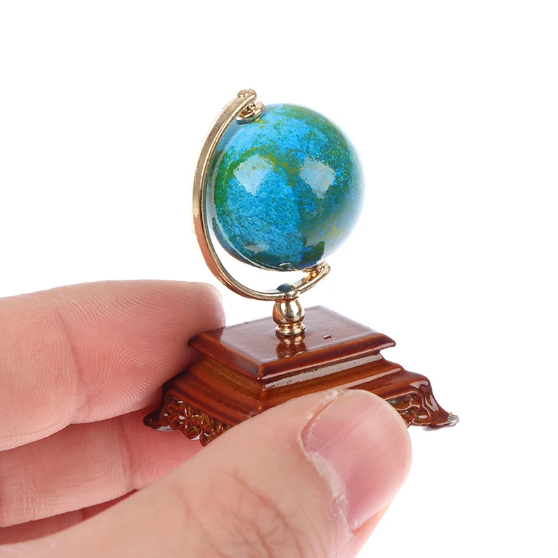 1Pcs Mini Metal 1:12 Vintage Blue World Globe Miniature Dollhouse Furniture Doll Reading Room Decor Accessories