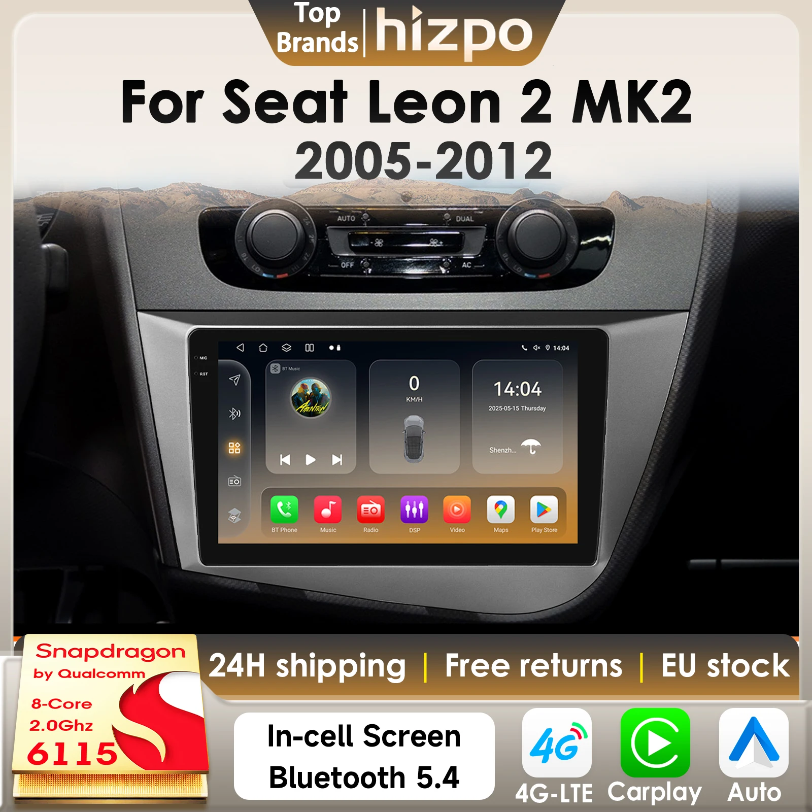 Hizpo Drahtlose CarPlay Android Auto Auto Radio Für Seat Leon 2 MK2 2005-2012 AI Stimme 4G multimedia GPS 360 Kamera Snapdragon 6115