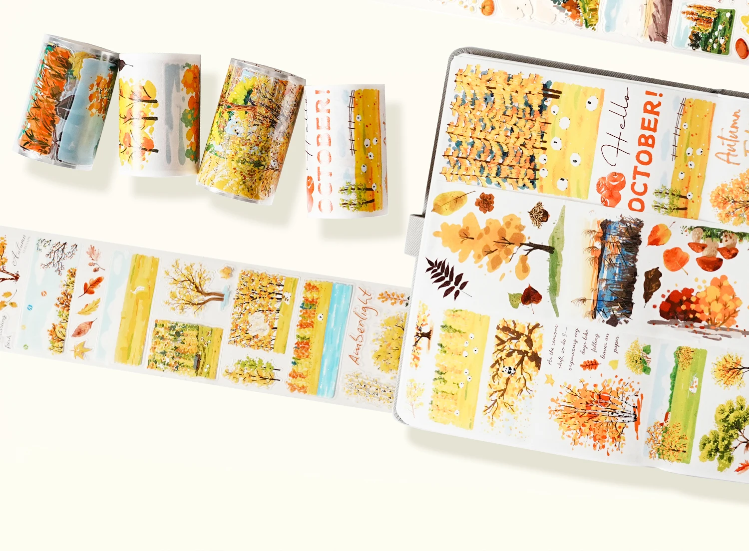 WT 오리지널 테이프, 가을 풍경 그림, 저널 테이프 종이 PET 다이컷 풍경