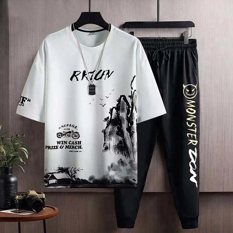 thumbnail image 1 of Ropa para hombres Slim Fit Chic Básica Kpop Casual Cool Grey Pantalones Conjuntos Camiseta masculina Elástica Suelta Alta Calidad 5xl Lujo Xl S Top, 1 of 4