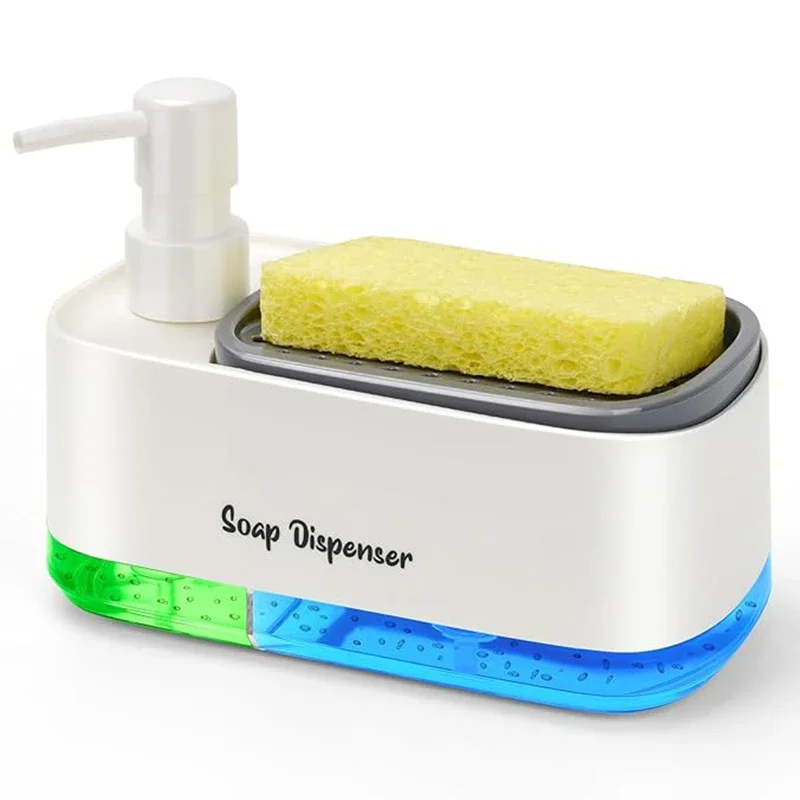 Hand and Dish Soap Dispenser Set Dual Soap Dispenser with Sponge Holder 3-in-1 Countertop Pump for Kitchen Sink soap dispenser