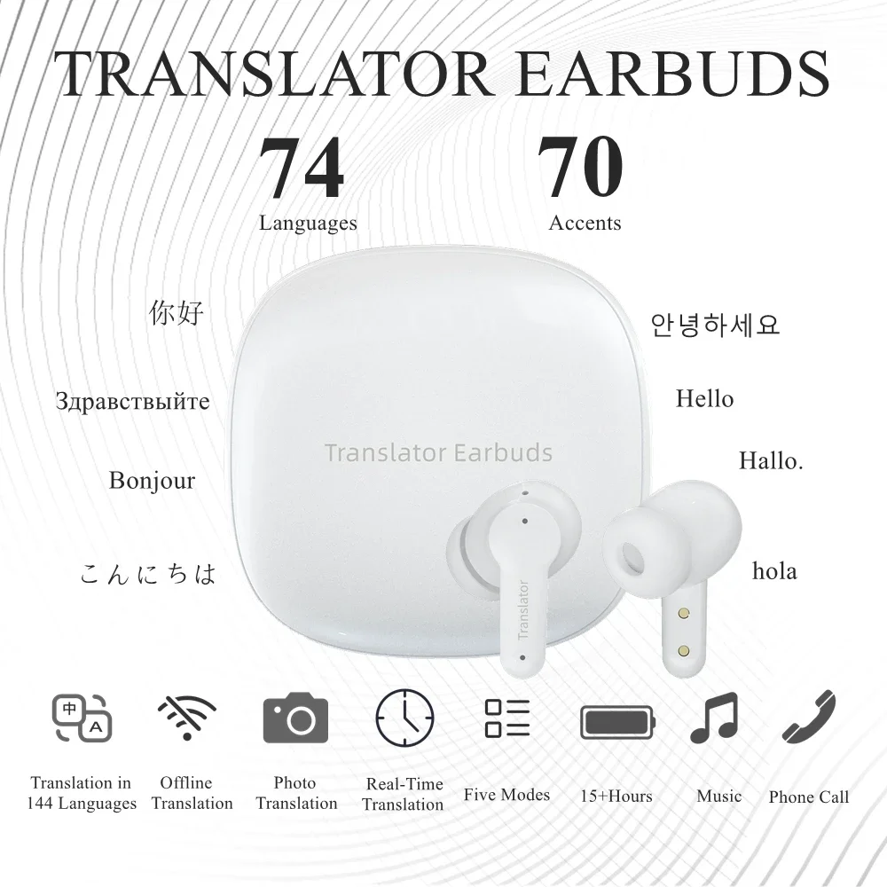 M3 Voice Translator Earbuds Supports 144 Languages Wireless Bluetooth Headset