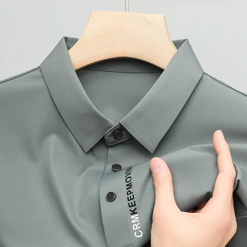 

Summer New Elastic Traceless Short Sleeve Men's Polo Shirt Business Casual Polo Neck Ice Silk T-shirt Men's Wear