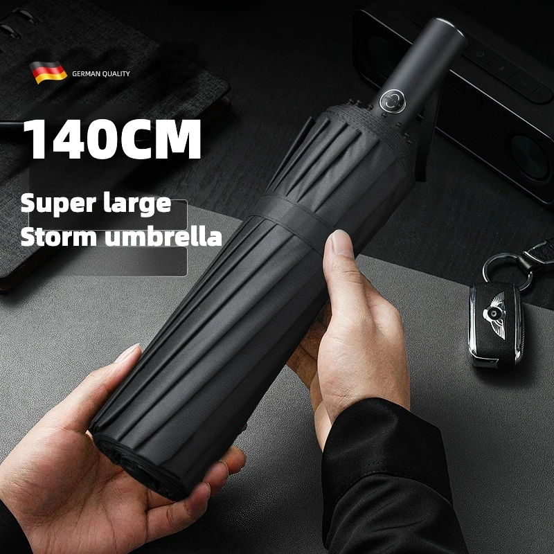 Paraguas plegable automático súper grande de 140CM para hombre y mujer, sombrilla grande resistente al viento para aumentar el sol y la lluvia
