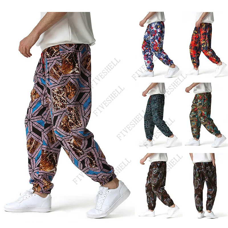 

Fashion Linen Print Baggy Harem Pants Men Japanese Streetwear Joggers Pants Men Harajuku Casual Jogging Sweatpants Pantalones