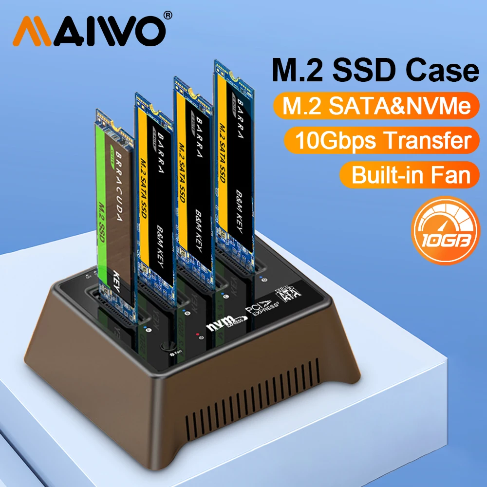 MAIWO 4 Bay M2 Nvme Docking Station M/B Key Type-C 10Gbps M.2 Case USB C SSD Case NVME and NGFF Hdd SSD Docking Station with Fan