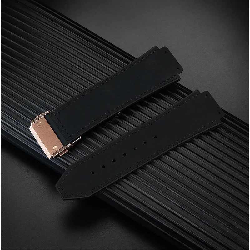 Premium Genuine Leather Watch Band - Cowhide Strap with Tools and Accessories, Black/Brown