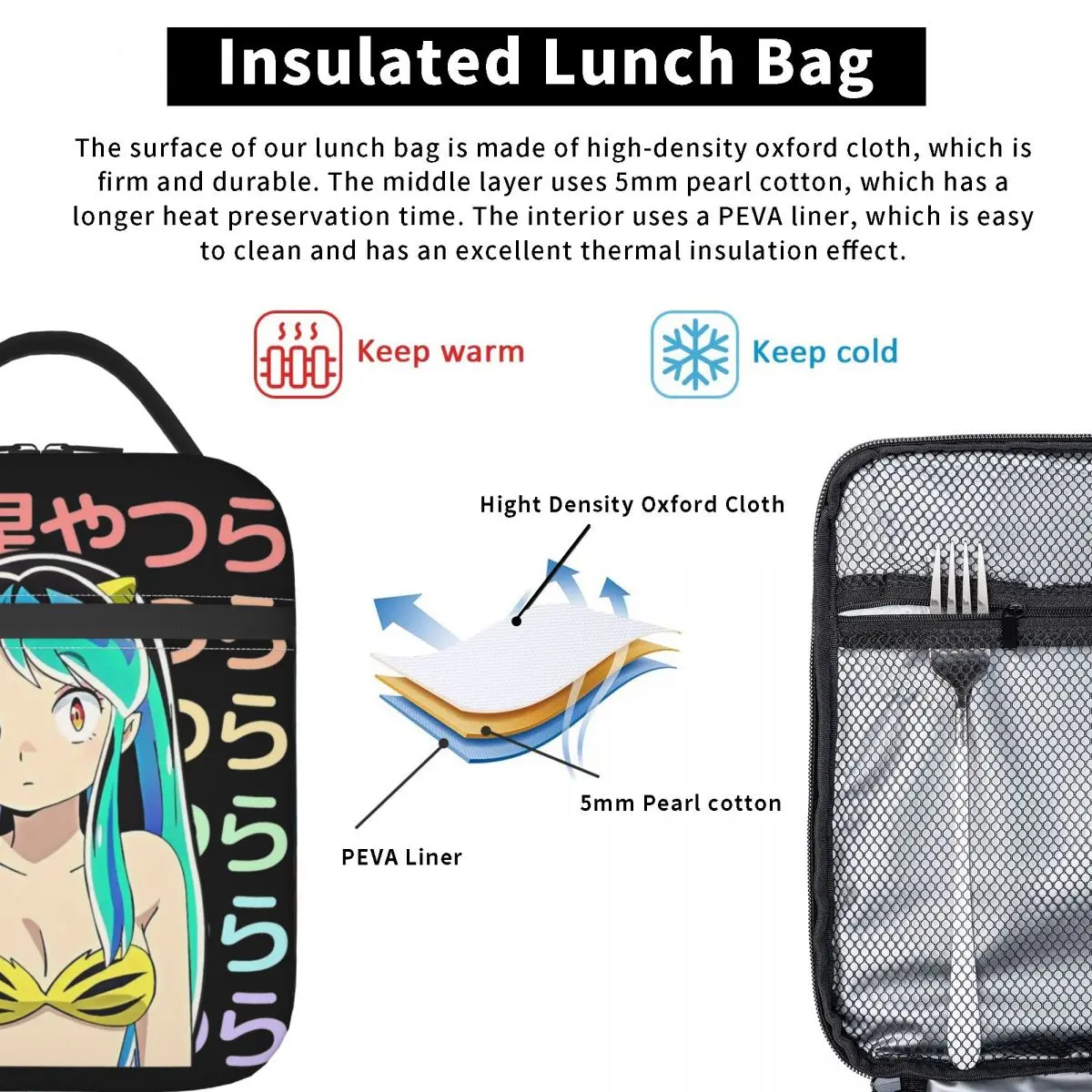 Lum Urusei Yatsura Insulated Lunch Bags Large Anime Lunch Container Thermal Bag Tote Box Beach Travel Men Women
