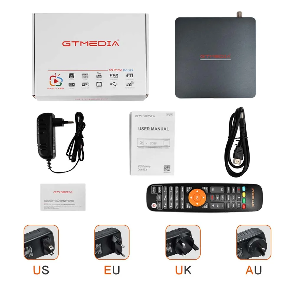 GTMEDIA V9 Prime Satellite Receiver DVB-S/S2/S2X HEVC main10, AVS+ BISS auto roll, Built-in 2.4G WIFI Full PowerVu supports mars