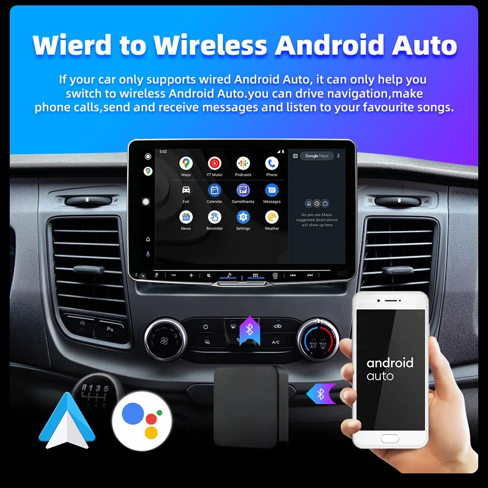 Binize Wireless Android Auto Adapter Wireless CarPlay Dongle Plug & Play Wired to Wireless For VW Toyota Peugeot Volvo Kia Mazda