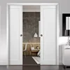 Soundproof solid wood white hidden sliding door double pocket door 1