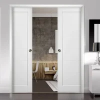 Soundproof solid wood white hidden sliding door double pocket door 1