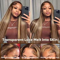 Perruque Lace Front HD Transparente 13x4 en Cheveux Humains, Lisse, Blond Miel avec Mèches 4/27, Naturelle, Idéale pour Débutantes 6