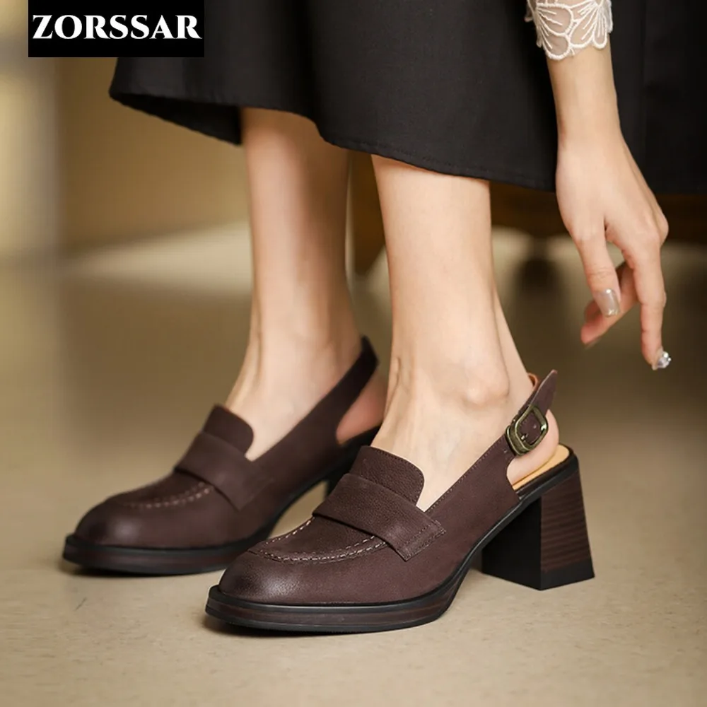 Women Chunky High Heels Pumps Female Summer Sandals Suede Slingbacks Shoes Woman Luxury Retro Design Ankle Straps Party Shoe