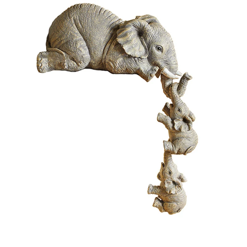 1 Piece Elephants Mother Hanging 2-Babies Figurine Resin Craft Ornament Figurines Miniatures Crafts Gifts Animal Home Decoration