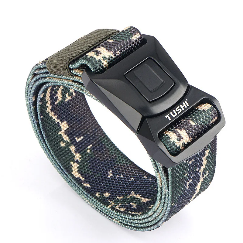 

Men's New Alloy Buckle Tactical Nylon Belt Ladies Camouflage Wear-resistant Durable Casual Work Outdoor Training Elastic Belt