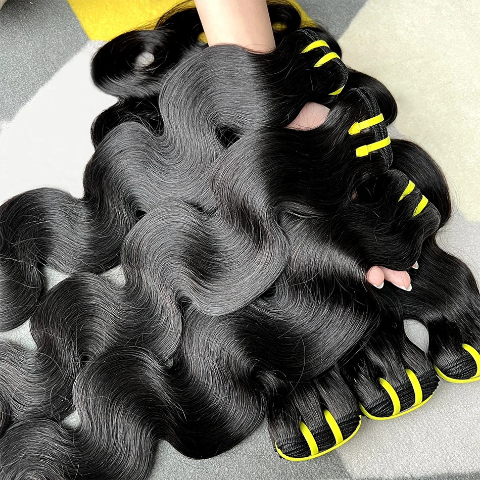 Yiwigs 10A Grade Body Wave Thick Sew In Human Hair Bundles 10-30 inches Black 3 Bundle Deals Raw Hair Weave Extensions