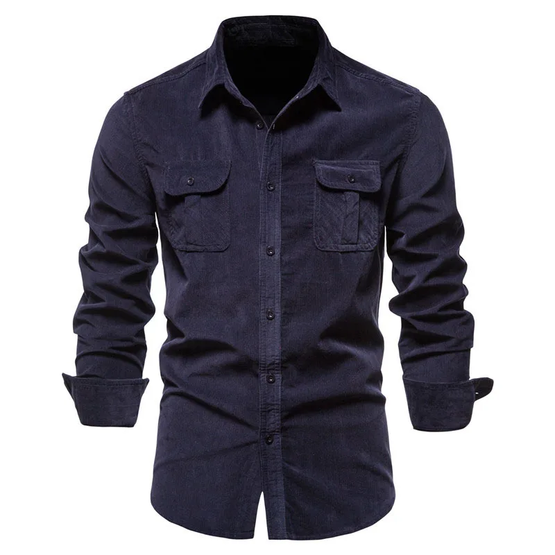 2023 New Men's Business Blouse Cotton Corduroy Shirt Slim Tops Long Sleeve Shirt Spring Autumn Casual Handsome Men's Shirts