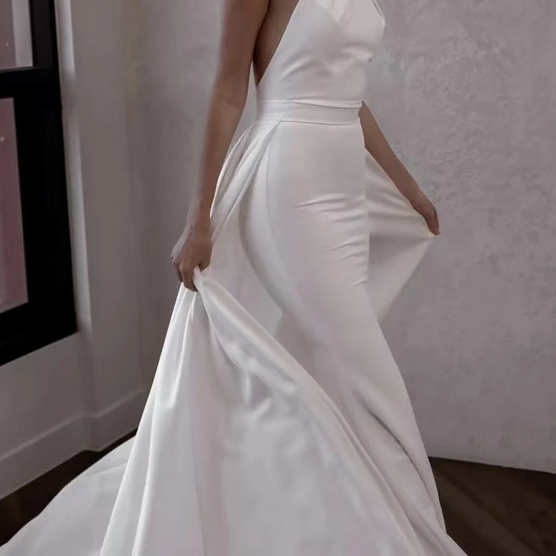 Elegant Crepe Detachable Wedding Train Waistband Removable Overskirt Formal Evening Party Skirt Front Open Customized 2025 3