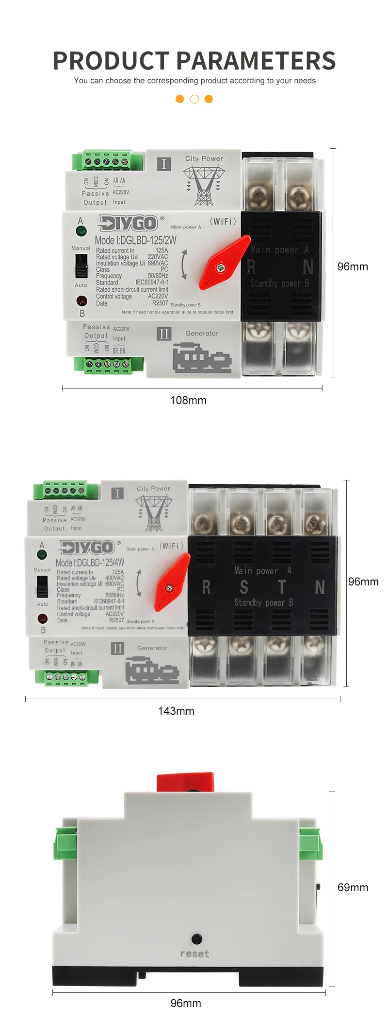 DIY GO eWelink 2P 4P WIFI Smart ATS Timer 220V Dual Power Automatic Transfer Wahlschalter Unterbrechungsfreie Fernbedienung 125A – Detail 10