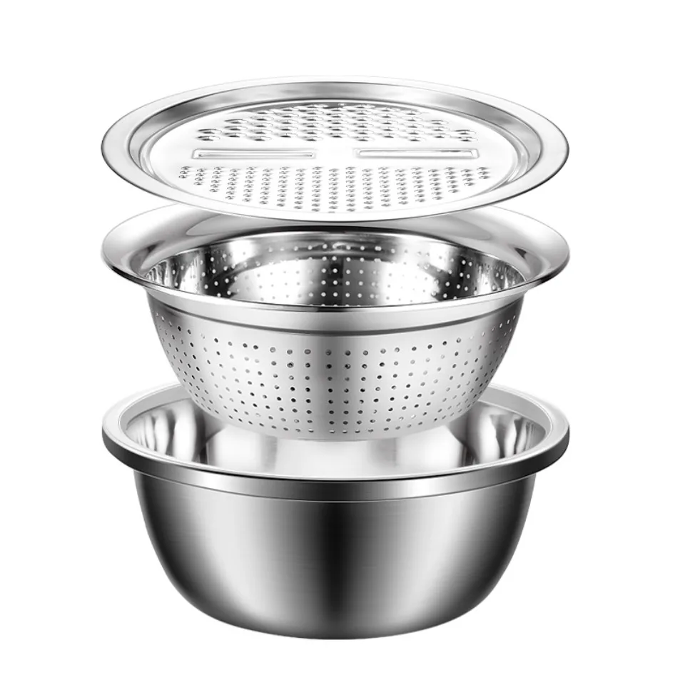 Stainless steel grater set Thickened Stainless Steel Grater Set Multi-Functional Basin Multi-Rice Sieve Drain Cutting Machine Non-Magnetic