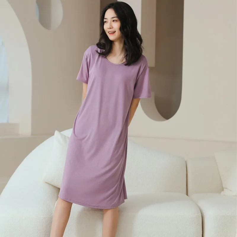 

Plus Size 3XL Nightgown For Women Elastic Loose Nightdress Women's Modal O-neck Short Sleeve Nightwear 2023 Casual Home Dress