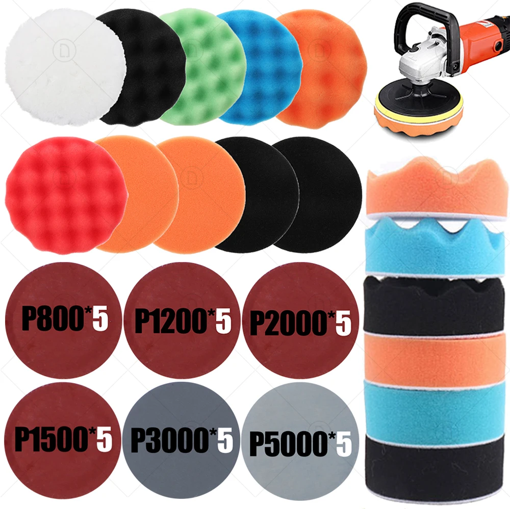 Buffing Sponge Pad Set 3 Inch Car Polishing Pad Kit Auto Buffing Waxing With M10 Drill Adaptor For Car Cleaning Tools