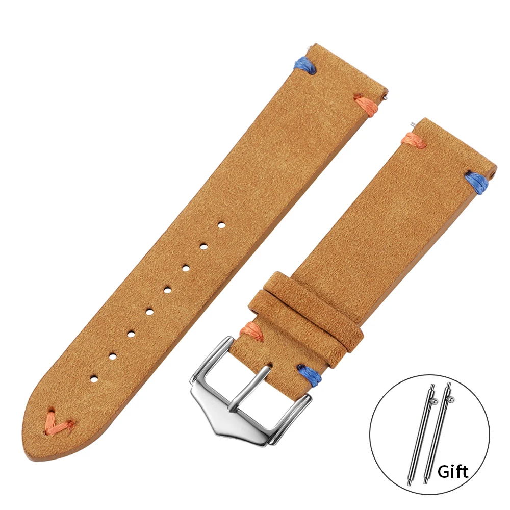 Elegant Suede Leather Watch Strap with Metal Pin Buckle - Timeless Design