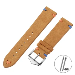 Elegant Suede Leather Watch Strap with Metal Pin Buckle - Timeless Design - 22mm (Light Brown)